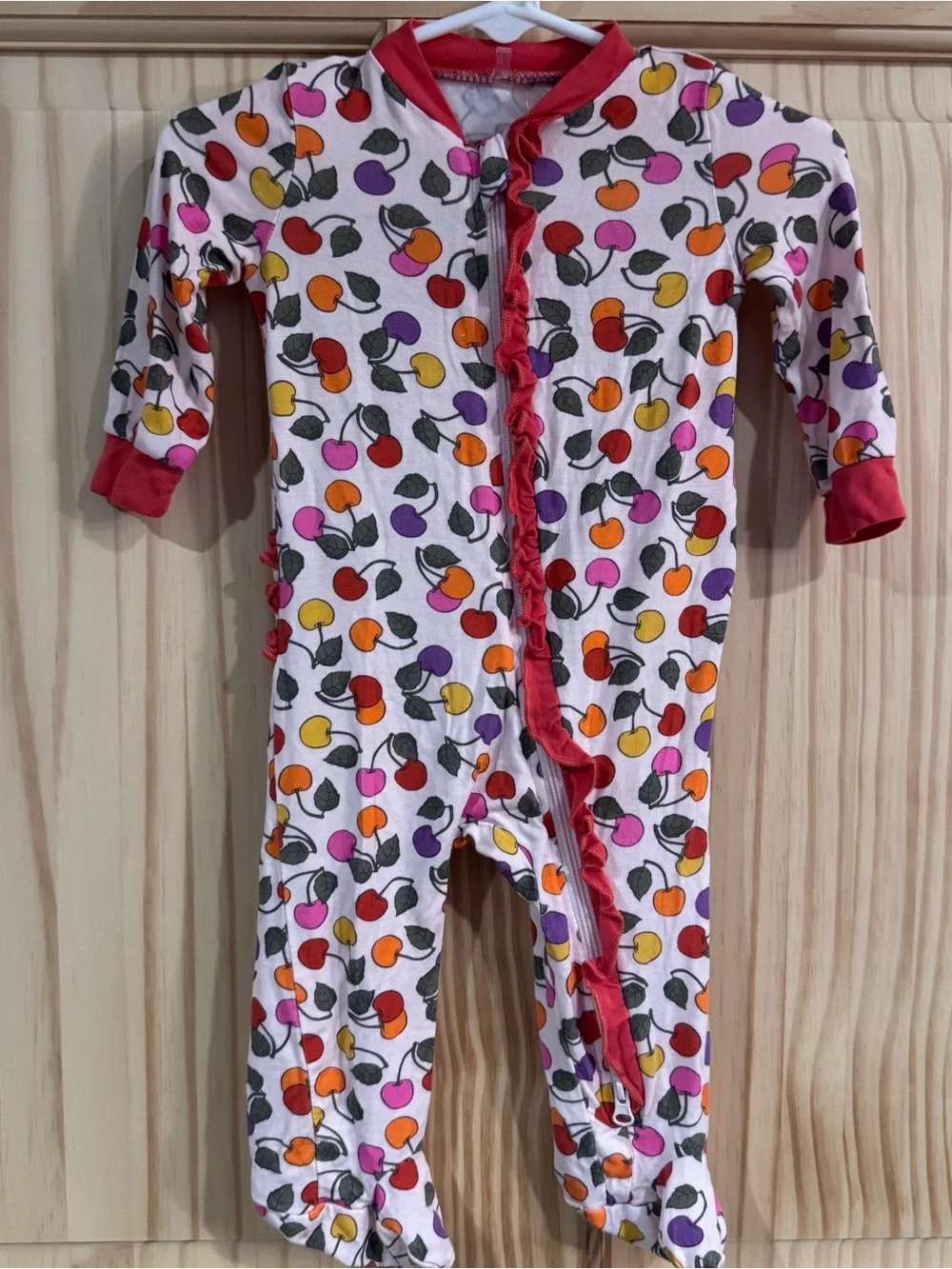 Milkberry Bamboo Fruit Cherry-Print Footed Pajama One-Piece Ruffle 0-3 months